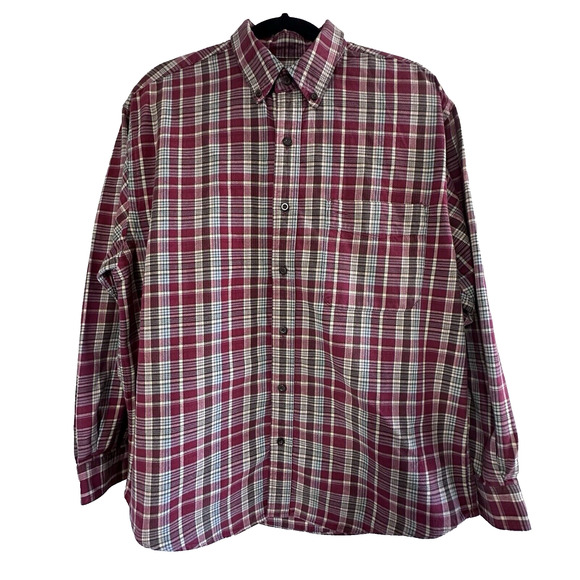 Eddie Bauer Mens Red Plaid Long Sleeve Single Pocket 100% Cotton Flannel M - Picture 2 of 6